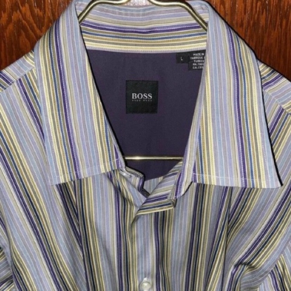 HUGO BOSS MULTI COLOR STRIPED SHIRT FLIP CUFF L